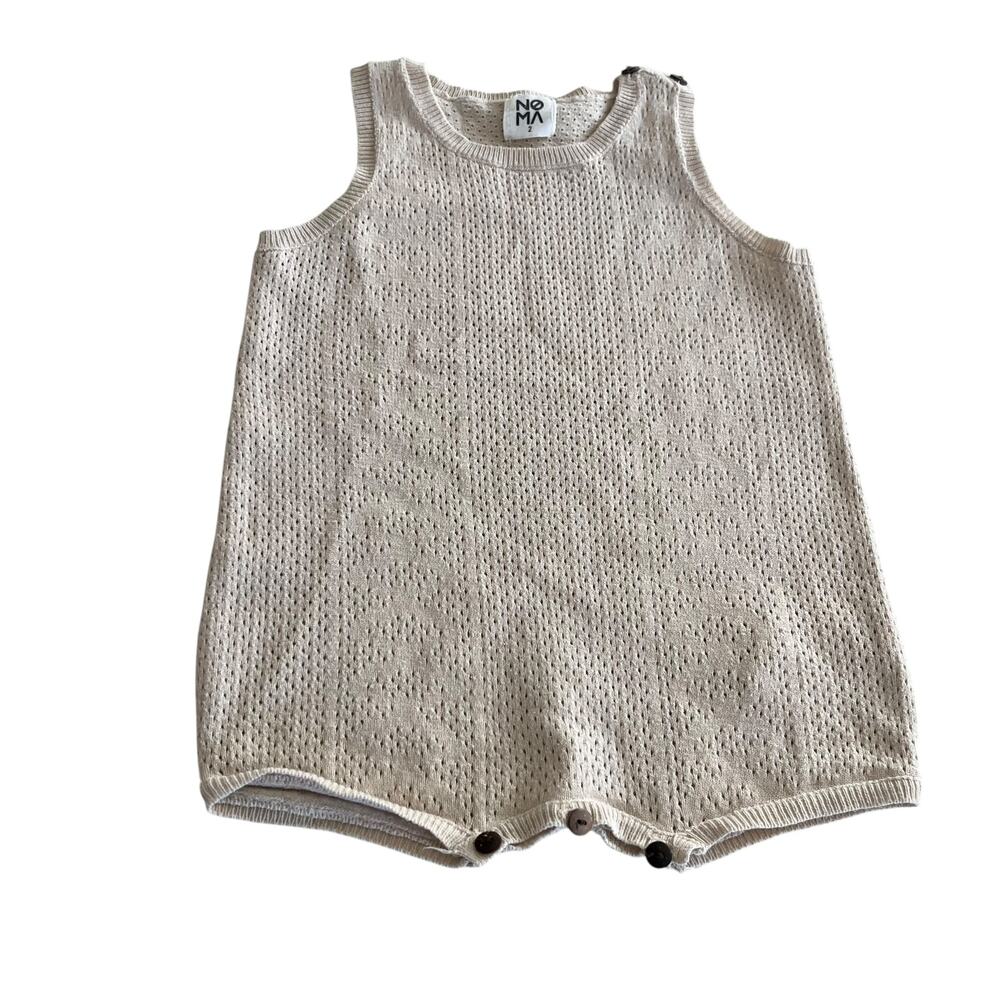 Noma Boys Ecru Solid Pointelle Knit Summer Cotton Romper size 2